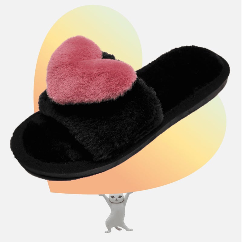 Crazy Lady Women's LOVE Slippers Fuzzy Fluffy Memory Foam House Shoes Open Toe Indoor and Outdoor(01/Rose, 9-10 M US) - Image 4